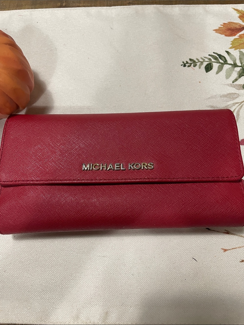 Michael Kors Pink Saffiano Continental Wallet with Gold Logo